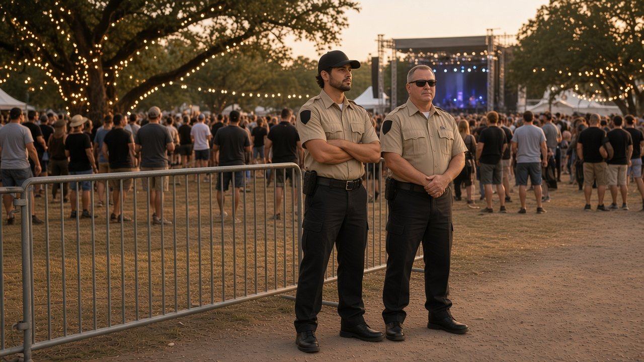 Security officers watching the crowd at an outdoor concert